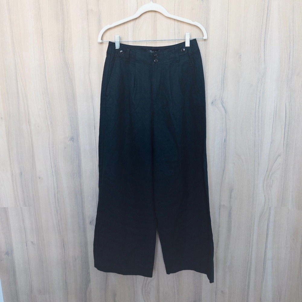 Madewell Womens Wide Leg Pleated Trouser Pants 0P Black Linen Blend Quiet Luxury
